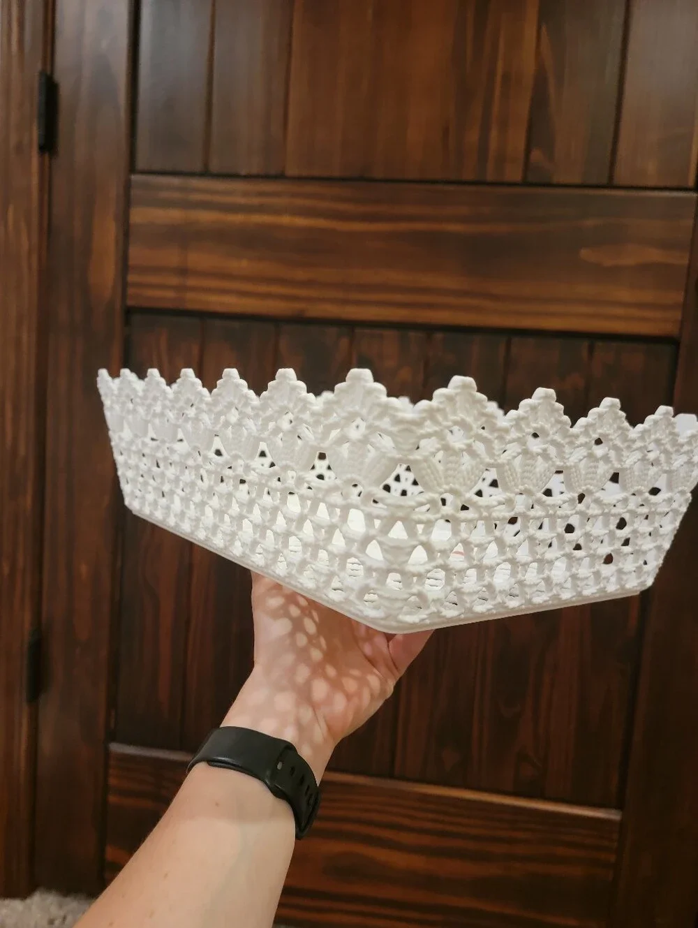 Storage Trays in Pink and White Scalloped Lace Design
